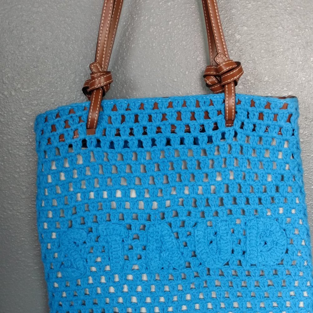 NWOT STAUD Crochet Porte Tote Bag in Blue - Azu Azure